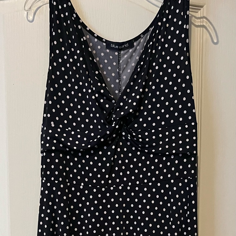 Blue Sand navy and white polka dot twisted bodice sleeveless sundress size L